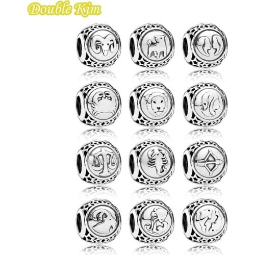 Charms Beads Twelve Constellations Inlaid Zircon Alloy Bead Silver Color Fit Bracelets for Women Fashion DIY Jewelry Accessories