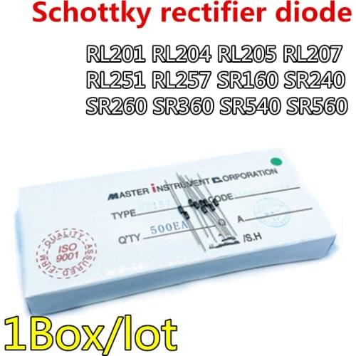 1Box/lot RL201 RL204 RL205 RL207 RL251 RL257 SR160 SR240 SR260 SR360 SR540 SR560 schottky diode Rectifier DO-27