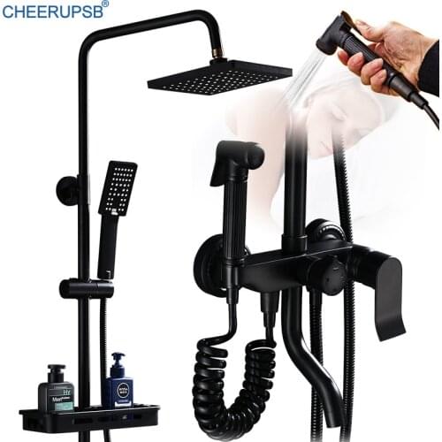 Shower Set Bathroom Black Rain System Hod Cold Mixer Bath Tap Wall Mounted Rainfall Sets with Bidet Sprayer Hand Shower Head K11
