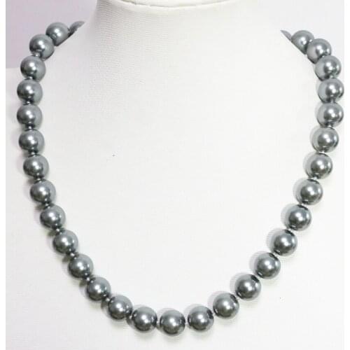 Hot sale new fashion gray shell faux pearl 8,10,12,14mm round beads ceremony gift charms women necklace jewelry 18inch B1477