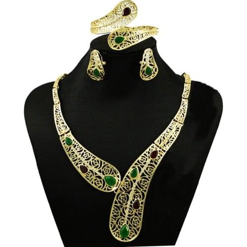 Colour stone fine jewelry sets18k gold fine jewelry sets big jewelry sets wedding jewelry sets women necklace