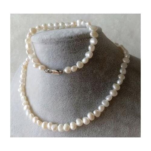 New Arrival Baroque Pearl Jewelry Set White Pink Color Baroque Genuine Freshwater Pearl Necklace Bracelet Fine Women Girl Gift