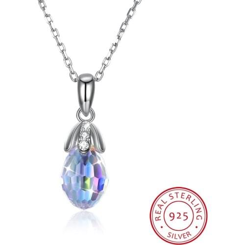 LEKANI Fashion Tiny Water Drop Pendant Necklaces Colorful Crystals For Women Wedding 925 Silver Fine Jewelry