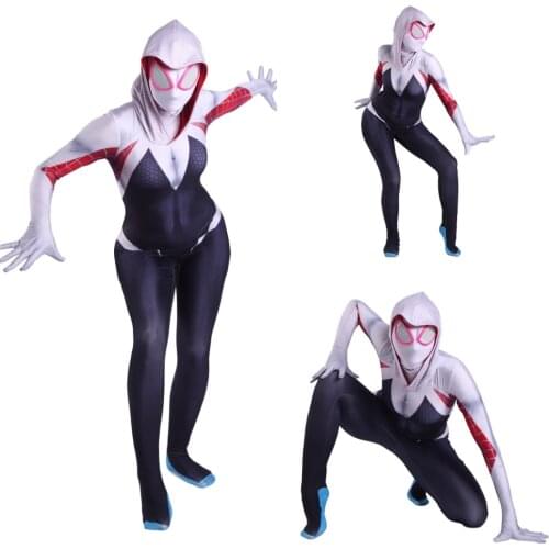 Gwen Cosplay Costumes Sexy Geek Girls Cosplay Anime Clothes Superhero Zentai Bodysuit for Women can customized size open crotch