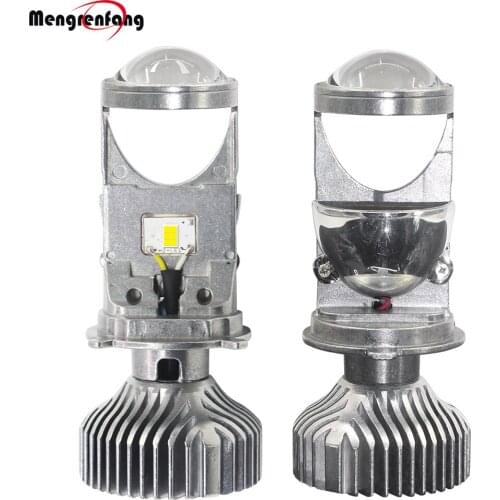 Mengrenfang 2 Pieces H4 LED Hi-Lo Mini Projector Lens Headlight for Car High Low Beam Pattern 5500K White 12V High Bright