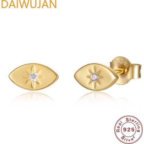 DAIWUJAN Minimalist 925 Sterling Silver Stud Earrings For Women Gold Silver Color Zircon Glossy Eyes Earrings Party Punk Jewelry