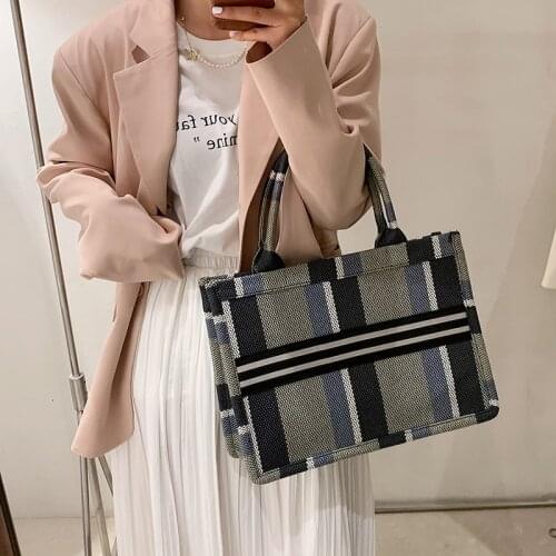 Fashion Stripe Canvas Tote Women Handbag Brands Large Capacity Womens Shoulder Bag Casual Shopper Bags for Women 2021 Purses