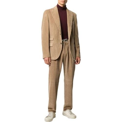 Smart Casual Corduroy Mens Custom Made Wedding Tuxedos Japan Style 2 Pieces Party Prom Evening Pants Suits