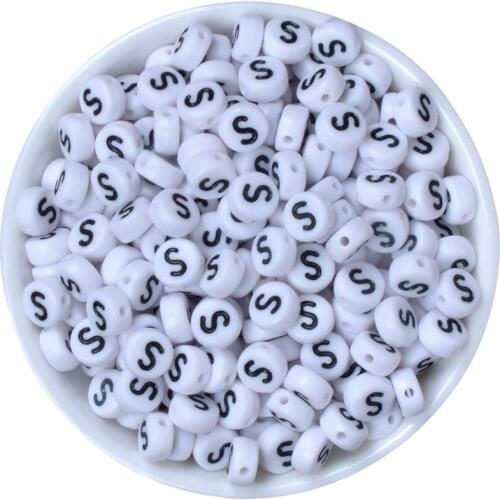 Single letter S Round Acrylic Letter Beads Set for Kid Bracelets Necklace Making Beaded Material Plastic Alphabet Beads