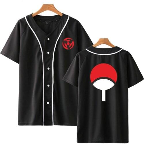 New Arrival Anime Baseball Shirt Street Style Uchiha Clan Badge Print Short Sleeve Jacket High Quality Hip Hop Streetwear tops