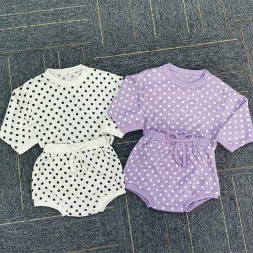 0-24M Baby Girl’s Casual T-shirt and Shorts Set Fashion Dot Long Sleeve Tops and Short Pants