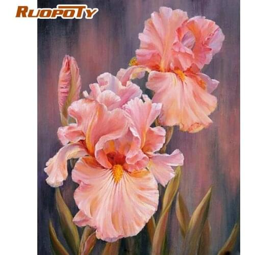 RUOPOTY 60x75cm Pink Dreaming Flower Painting By Numbers Kits For Adults Children Handmade Diy Framed On Canvas Home Crafts