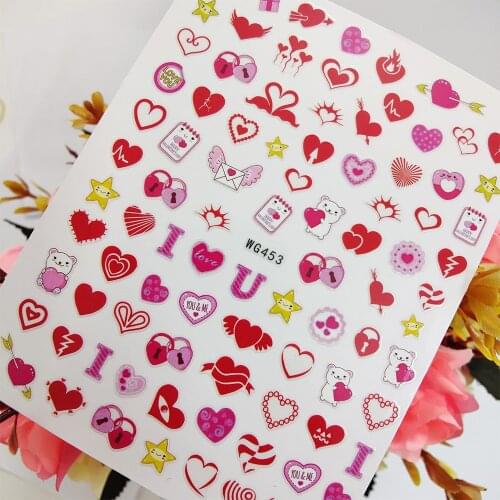 Pink Sweet Love Heart Star 3D Stickers Sliders for Nails Self Adhesive Nail Art Decoraciones Foil Design Manicure Accesorios