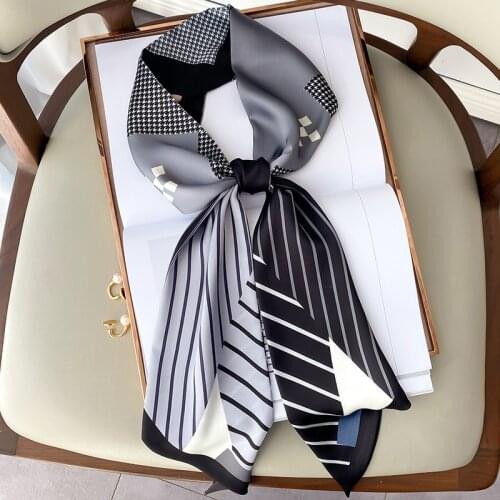 Design Printed Bag Scarf Women Silk Skinny Hair Band Long Neck Scarves Lady Accessories Ribbon Tie 2021 Spring Summer New