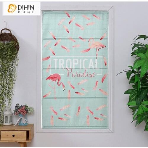Garden Flamingo Printed Roman Blinds Customized Roman Shades Window Curtains For Living Room