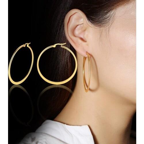 Basic Big Hoop Earrings for Women Glossy Stainless Steel Simple Round Circle Hip Hop Earrings for Female Party Jewelry