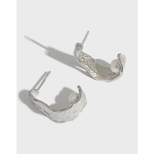 SHANICE Korean INS niche temperament texture wrinkled freshwater pearl S925 sterling silver earrings Fine Jewelry Earrings