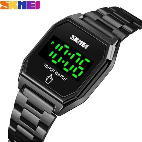 SKMEI 2020 Rectangle Touch Screen Mens Digital Watches Full Steel Band Fashion Date Week Display Waterproof Electronic Watches