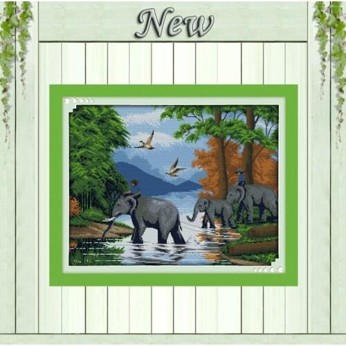 Elephants scenery animal diy painting counted print on canvas DMC 11CT 14CT kits chinese Cross Stitch embroidery needlework Sets