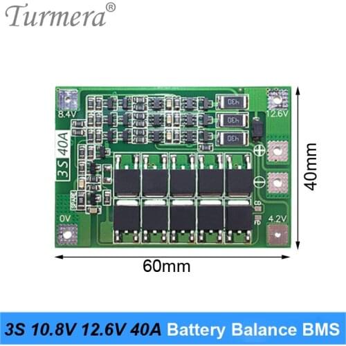 Turmera 3S 40A Balance BMS 18650 21700 26650 Lithium Battery Protection Board 10.8V 12.6V for Screwdriver Drill and Headlamp Use