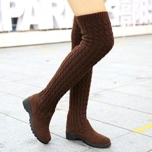 Stretch Fabrics Over The Knee Boots New Knitting wool Round Toe Women Shoes Warm Boots Autumn Winter Casual Long Boot Size 41