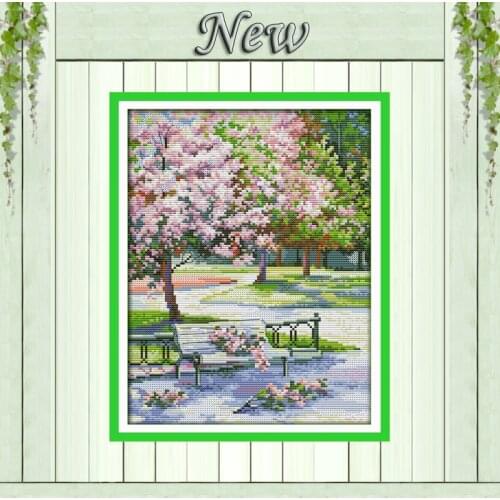 The spring in the park decor painting counted print on canvas DMC 14CT 11CT Chinese Cross Stitch Needlework Sets Embroidery kits
