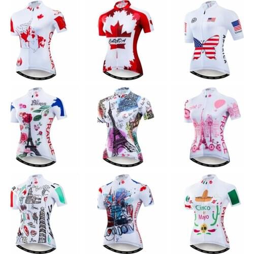 Weimostar Cycling Jersey Women Summer Short Sleeve Canada/USA/France Bicycle Shirt Mtb Ropa Ciclismo Bike Jersey Maillot Top
