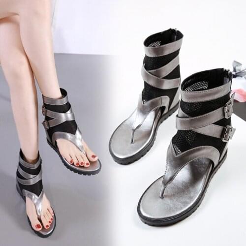 Roman Style High Top Color Matching Zipper Inner Increase Womens Sandals Hot Sale Summer New Style Wedge Heel Plus Size 35-40
