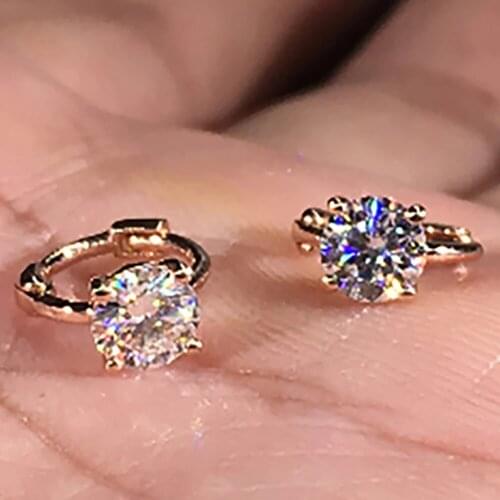 14K Rose Gold Women Hoop Earrings Moissanite Diamonds 0.5 1 2 3 Carat Round Wedding Party Engagement Anniversary Gift Present