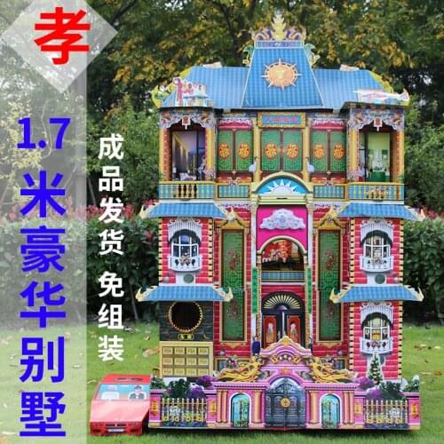 Sacrifice Supplies Large Paper House Paper Tie Villa Foreign House Qingming Burning Seven Warm Clothing Burning Paper Spirit