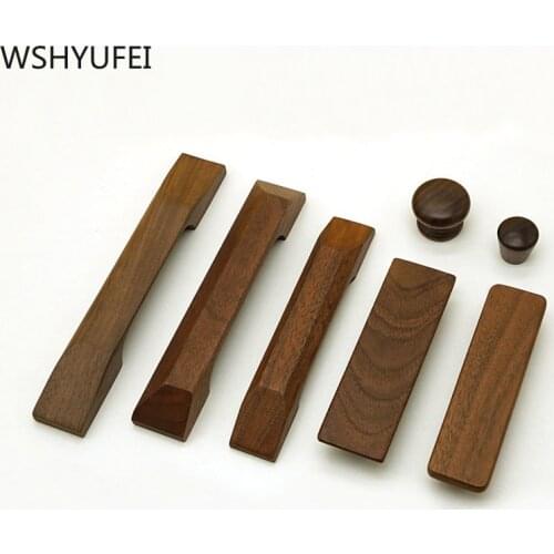 1 Pcs Black Walnut Solid Wood Handle Overall Cabinet Door Handle American Simple Modern Wardrobe Coffee Table Bookcase Drawer