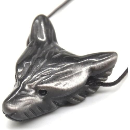 Wolf Head Pendant Natural Gemstone Gold Obsidian Healing Crystal Necklace Animal Fashion Men Gifts Jewelry 1PC