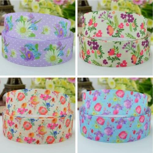 10 Yards 22mm 7/8" Flowers wedding Printed grosgrain ribbon hair bow Headwear DIY hair accessories retail B0929
