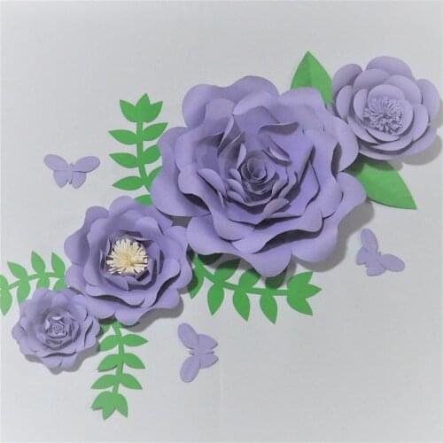 2018 Lilac 6 Giant Paper Flowers + 6 Leaves + 3 Butterflies Wedding Backdrop Baby Nursery Baby Shower Deco Fashion Show