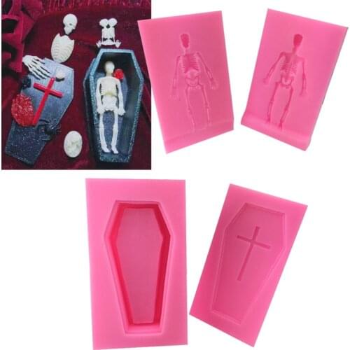 Halloween 3D stereo coffin skull cross fondant cake silicone mold chocolate ornaments decoration diy glue drop mold