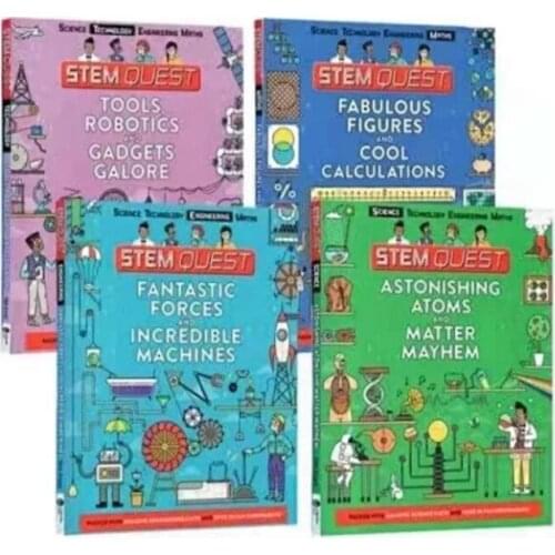 5-12 year Childrens English story book Stem Quest english picture book help child be reader early education book 4pc/set