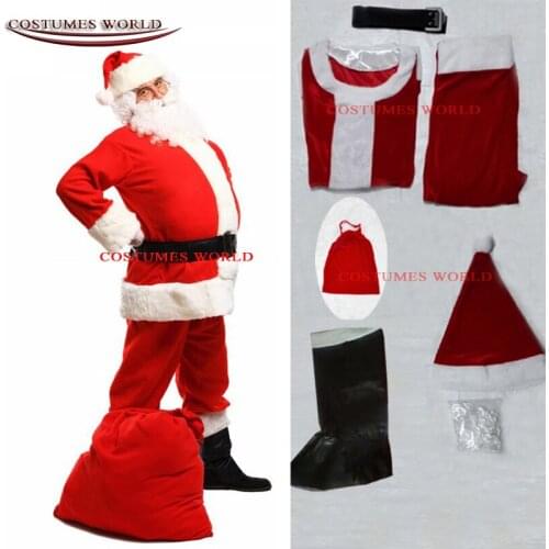 5/6/7pcs/lot Christmas Santa Claus Costume Cosplay Santa Claus Clothes Fancy Dress In Christmas Men Women Costume Suit For Adult