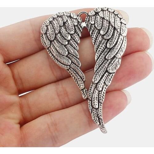 5 Pcs Large ANGEL WINGS FEATHER Charms Pendants Jewelry Necklace Making Findings 69x47mm