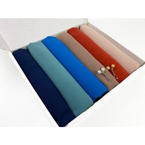 6pcs/box Chiffon Hijab Scarf Femme Musulman Soft Plain Headscarf Islamic Hijab Shawls and Wraps Luxury Customize Gift