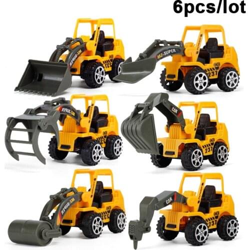 6 Pcs/Set Car Model Vehicle Truck Plastic Diecast Construction Bulldozer Engineering Model Toy Cars for Kids Children Boys Gift