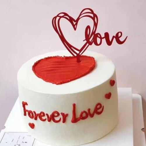Acrylic Red Love Heart Cupcake Topper for Birthday Wedding Party Cake Decorations Promotional Happy Anniversary Cake Topper