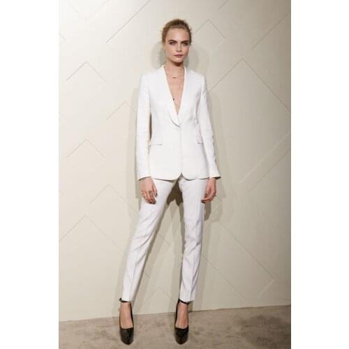 White Single Breasted Shawl Lapel Formal Office Lady Womens Suit For Work Slim Fit Fashion Casual Plus Size Jacket Blazer Pants