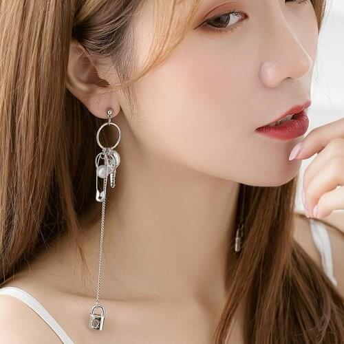 10 pair /lot fashion jewelry metal safety pin lock key earrings