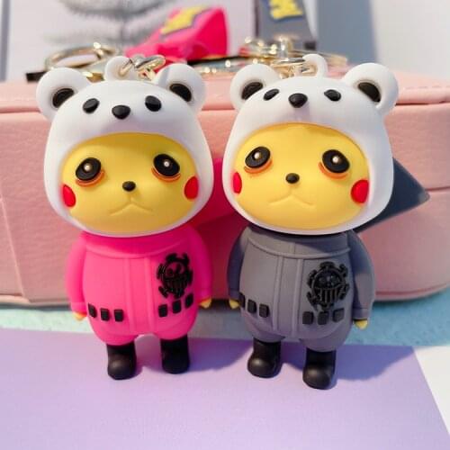 10CM New Anime Cartoon Cross Dress Pikachu Keychain Female Cute Doll Key Chain Car Bag Metal Pendant Couple Accessories Toy Bag