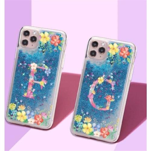 Liquid Quicksand A-Z Letter Daisy Mobile Phone Case Back Cover For iPhone 7 8 Plus X 11 12 Pro X XR XS Max Shockproof Phone Case