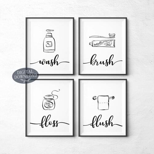 Black and White Wash Brush Bathroom Minimalist Decor Canvas Paintings Poster Print Wall Art Pictures Intreior Home Decoration