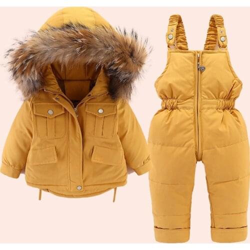 Children Duck Down Jackets+jumpsuit Kids Toddler Girl Boy Windproof Clothes Winter Outfit Suit Warm Baby Overalls Clothing Sets