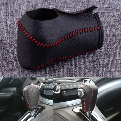 DWCX Car Black PU Leather Car Gear Shift Lever Knob Cover Shell Protector Fit for Honda CRV 2015 2016