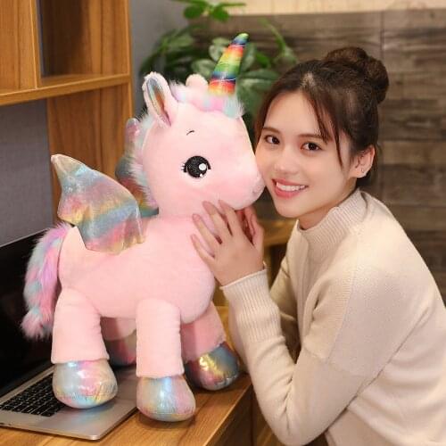 Unicorn Plush Toys Rainbow Glowing Wings Stuffed Animals Giant Size Unicornio Doll Horse Toy for Girl Gifts Kawaii Plush Pillow
