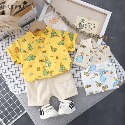 Toddler Baby Boy Girls Clothing Newborn Infant Cartoon Print T-shirts+Shorts Children Kid Summer Casual Tracksuits Outfits